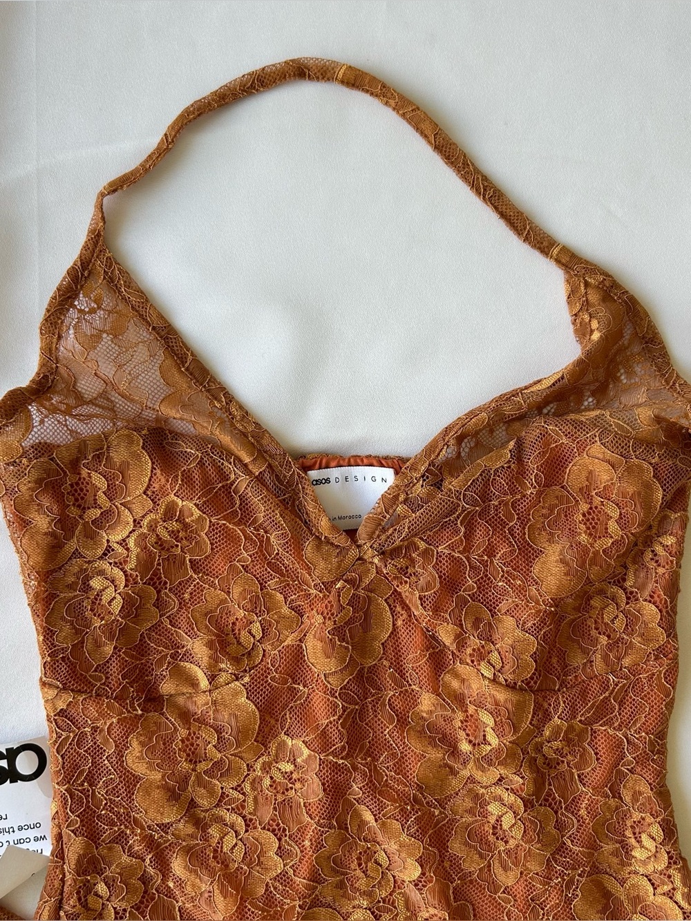 ASOS Rust-Orange Lace Halter Slip Dress - Picture 2 of 10